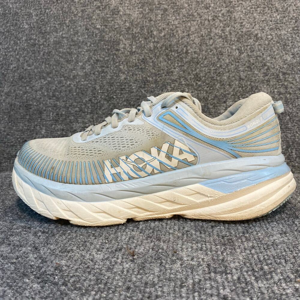 Hoka One One Bondi 7 Running Shoes Blue White Womens Size 9.5 Wide Sneakers